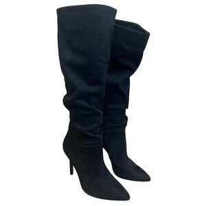 Jessica Simpson Saferra Slouchy Suede Black Pointy Toe High Heel Boots Size 7.5